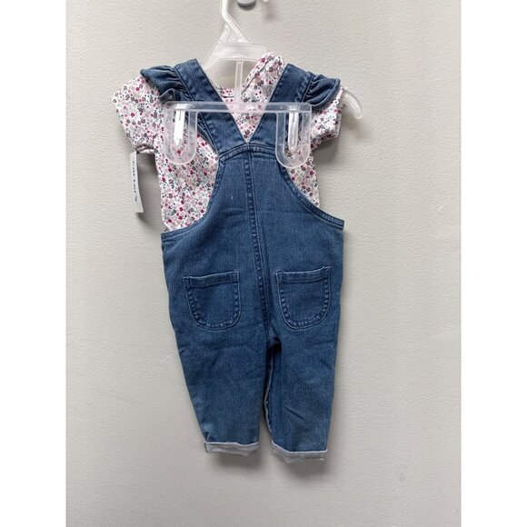 2-Piece Floral Bodysuit & Overall Set - Denim Blue - Picture 4 of 4